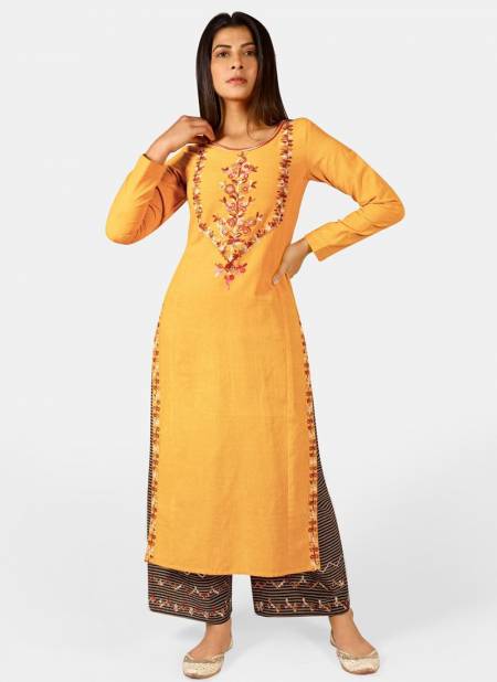 Yellow Colour MESMORA Heavy Fancy Ethnic Wear Khadi Designer Kurti With Bottom Collection MF-4001
